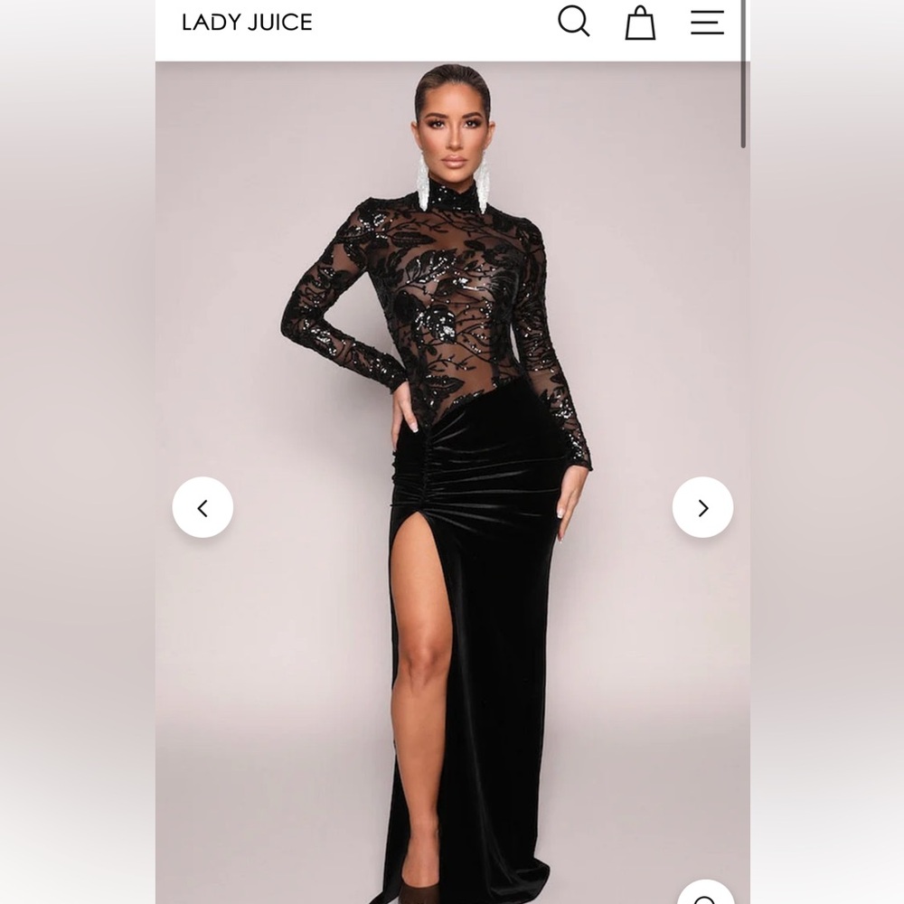 NWT Black Velvet with Sequence and Lace Long Sleeve Dress